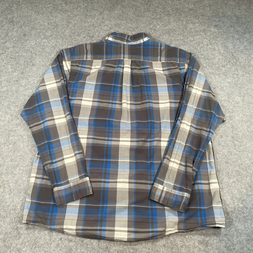 The North Face Mens Shirt XXL Blue Plaid Long Sleeve Outdoor Hiking Button Down